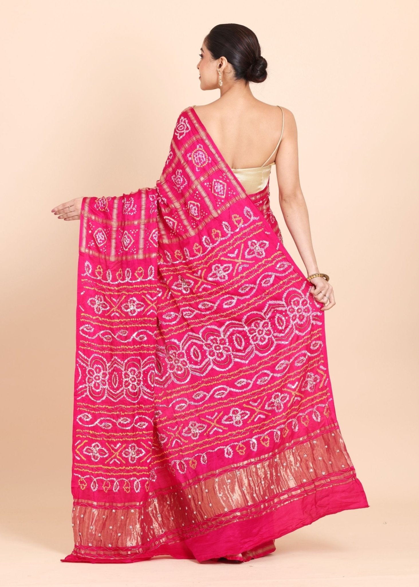 Pink Hand Embroidered Gharchola Saree - Anvi Couture
