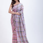 Pink Handloom Cotton Saree with Check Front