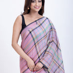 Pink Handloom Cotton Saree with Check Close Up