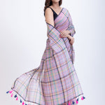 Pink Handloom Cotton Saree with Check Back