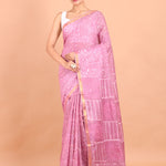 Pink Handloom Printed Silk Saree full