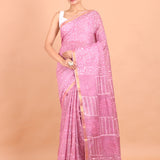 Pink Handloom Printed Silk Saree full