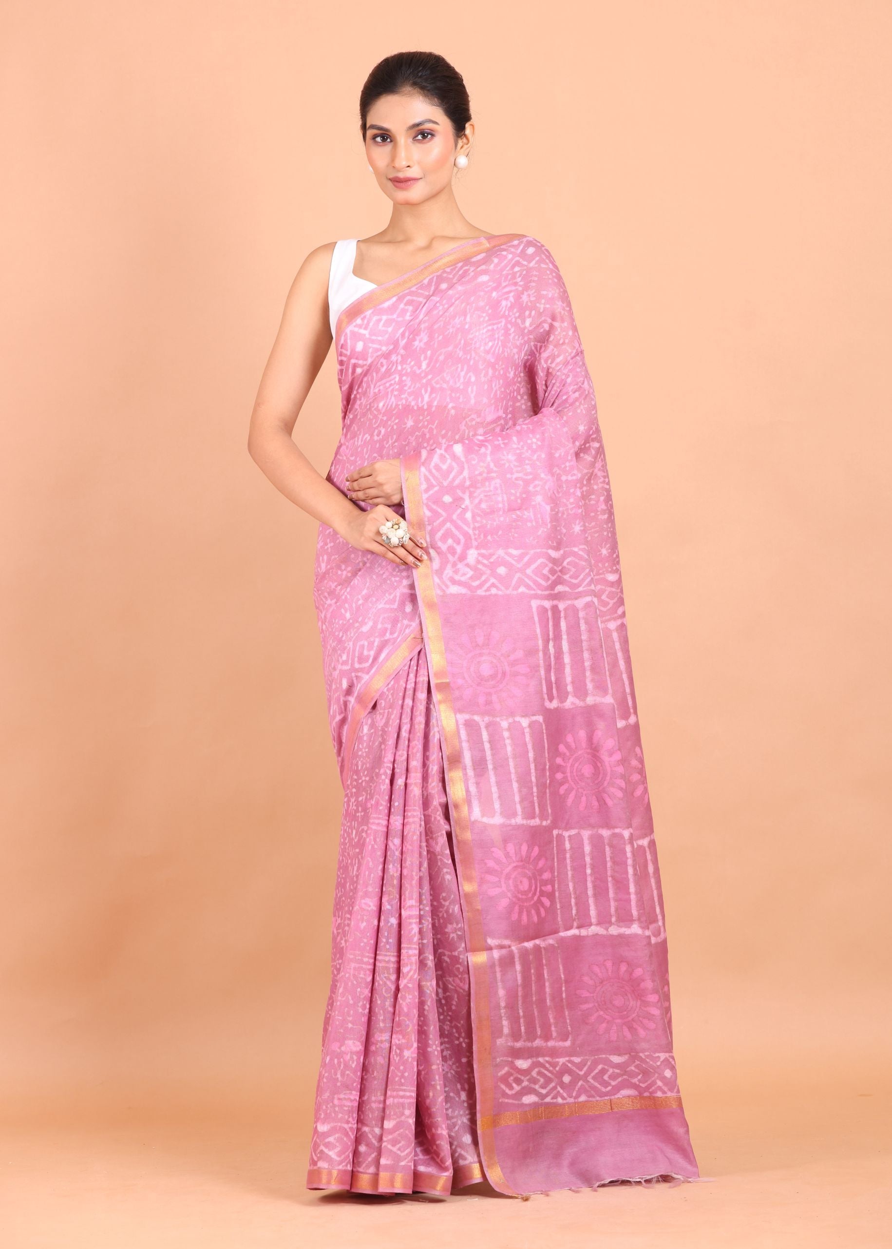 Pink Handloom Printed Silk Saree full