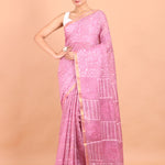 Pink Handloom Printed Silk Saree front
