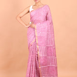 Pink Handloom Printed Silk Saree front
