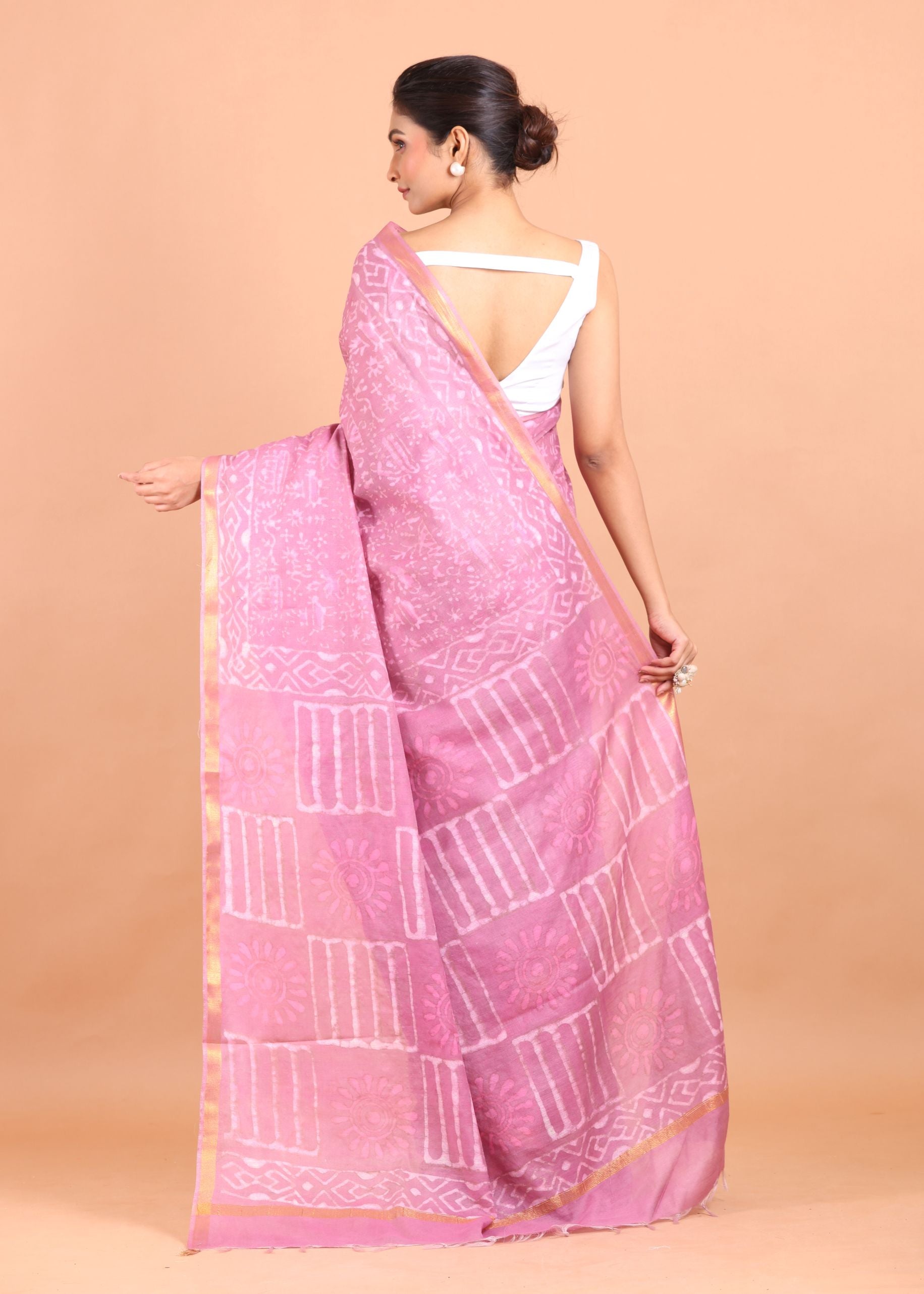 Pink Handloom Printed Silk Saree back