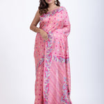 Pink Jamdani Saree with Blue and Gold Motis All over Full
