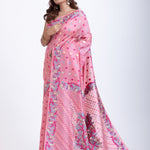 Pink Jamdani Saree with Blue and Gold Motis All over Front