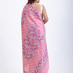 Pink Jamdani Saree with Blue and Gold Motis All over Back