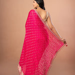 Pink Khaddi Georgette Saree with Golden Zari Weaving with Embroidered Border - Anvi Couture