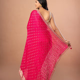 Pink Khaddi Georgette Saree with Golden Zari Weaving with Embroidered Border - Anvi Couture