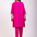 Pink Kurta Set With Embroidered Work Pencil Pant Back