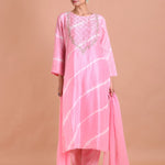 Pink Leheria Kurti Set with Gota Patti Embroidered - Anvi Couture