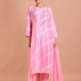 Pink Leheria Kurti Set with Gota Patti Embroidered - Anvi Couture