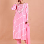 Pink Leheria Kurti Set with Gota Patti Embroidered - Anvi Couture