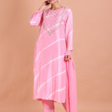 Pink Leheria Kurti Set with Gota Patti Embroidered - Anvi Couture
