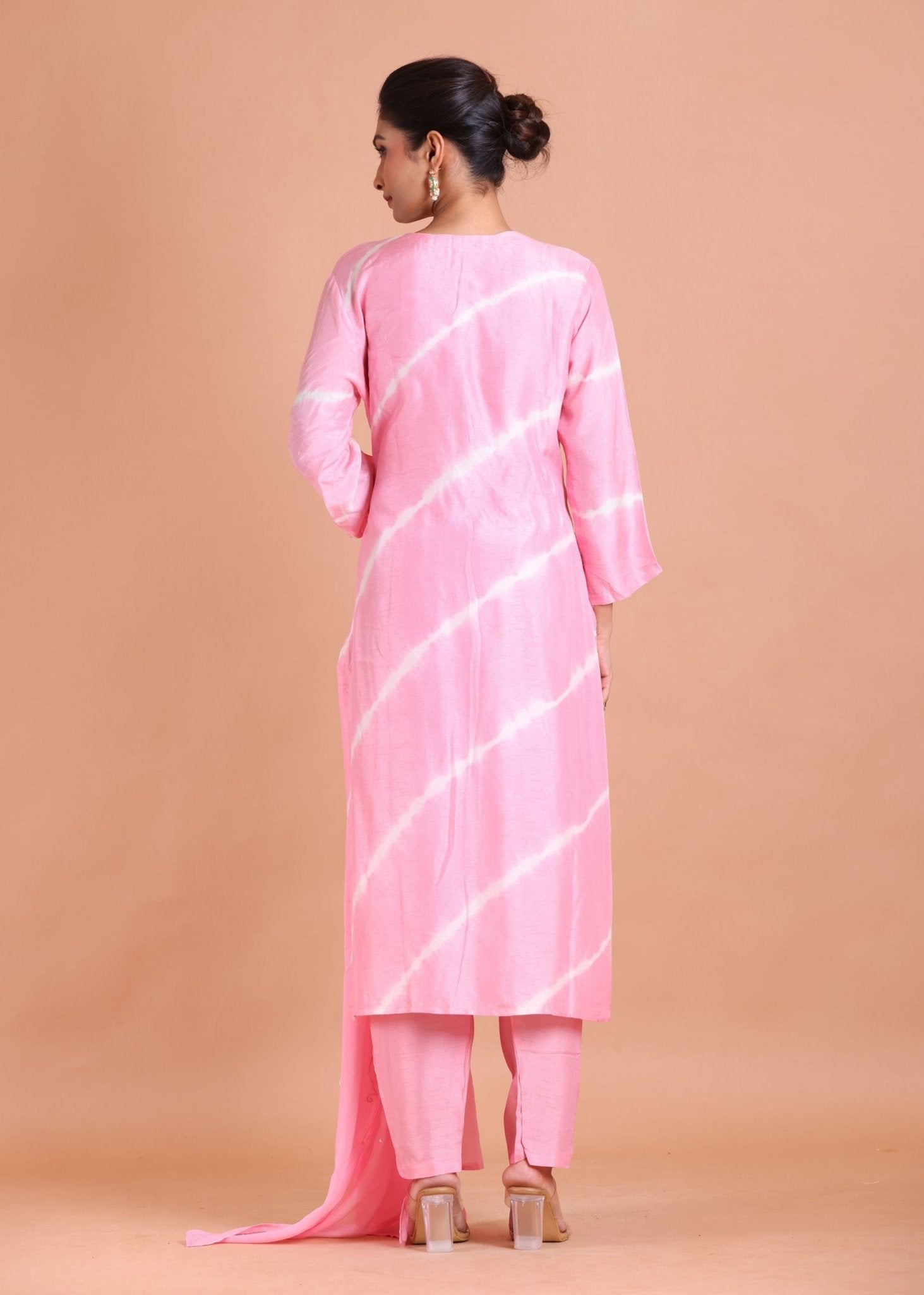 Pink Leheria Kurti Set with Gota Patti Embroidered - Anvi Couture