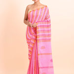 Pink Linen Handloom Saree - Anvi Couture