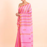 Pink Linen Handloom Saree - Anvi Couture