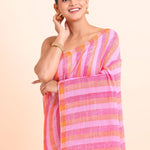 Pink Linen Handloom Saree - Anvi Couture
