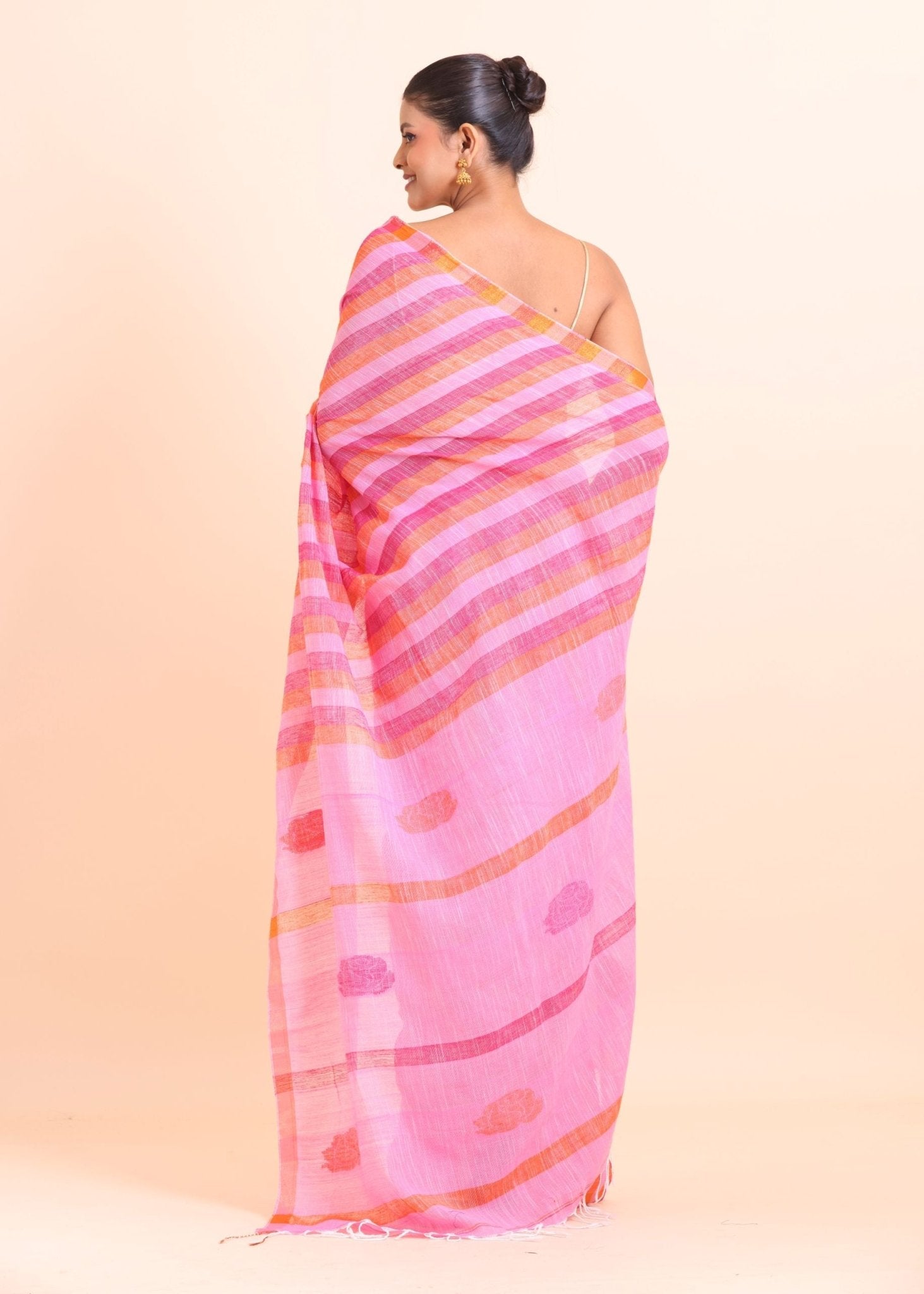 Pink Linen Handloom Saree - Anvi Couture