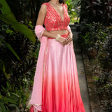 Pink Ombre Designer Lehenga Set with Embroidered Sequin Top - Anvi Couture