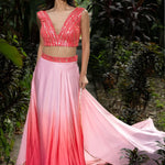 Pink Ombre Designer Lehenga Set with Embroidered Sequin Top - Anvi Couture