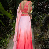 Pink Ombre Designer Lehenga Set with Embroidered Sequin Top - Anvi Couture