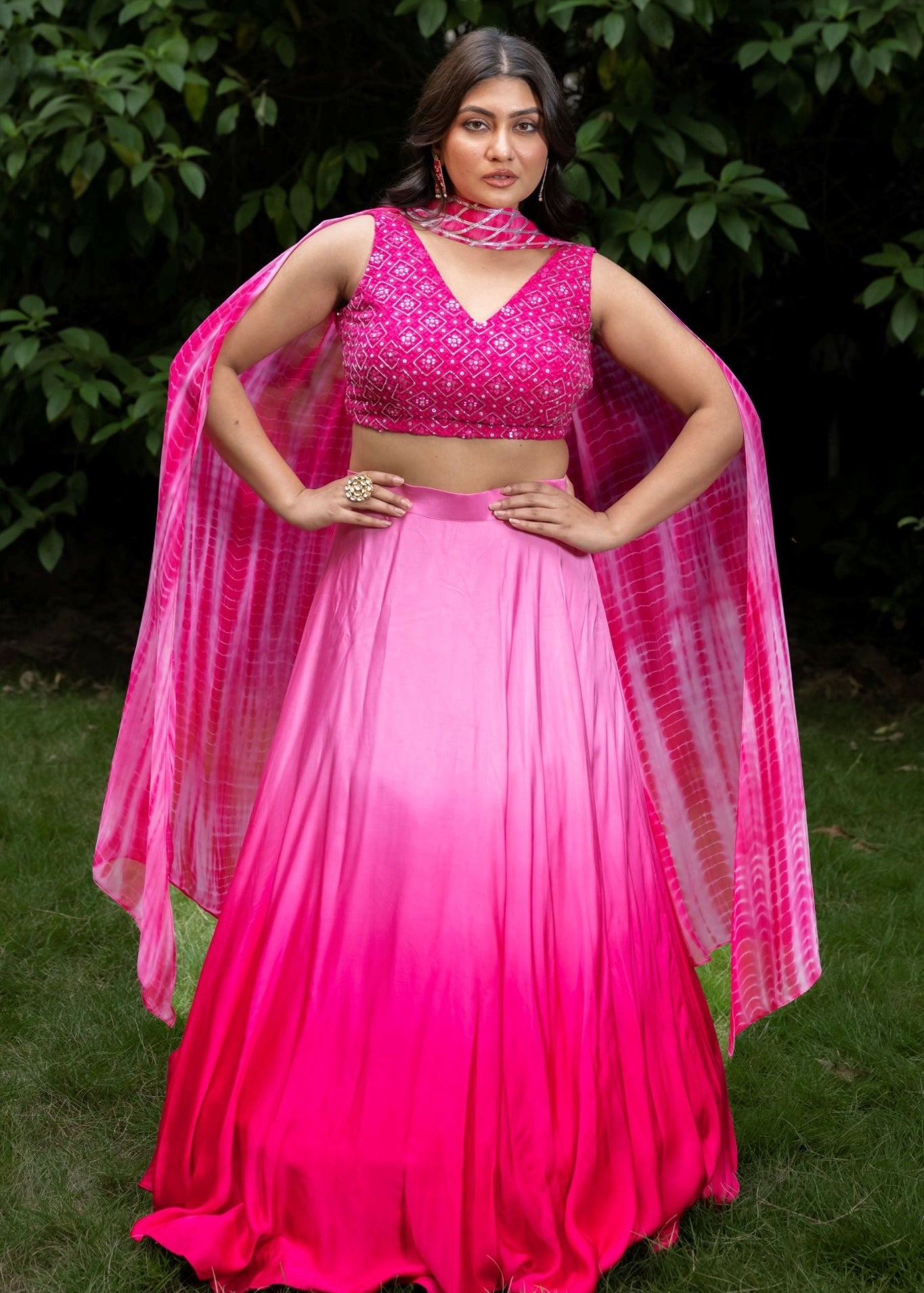 Pink Ombre Mirror Work Lehenga Set - Anvi Couture