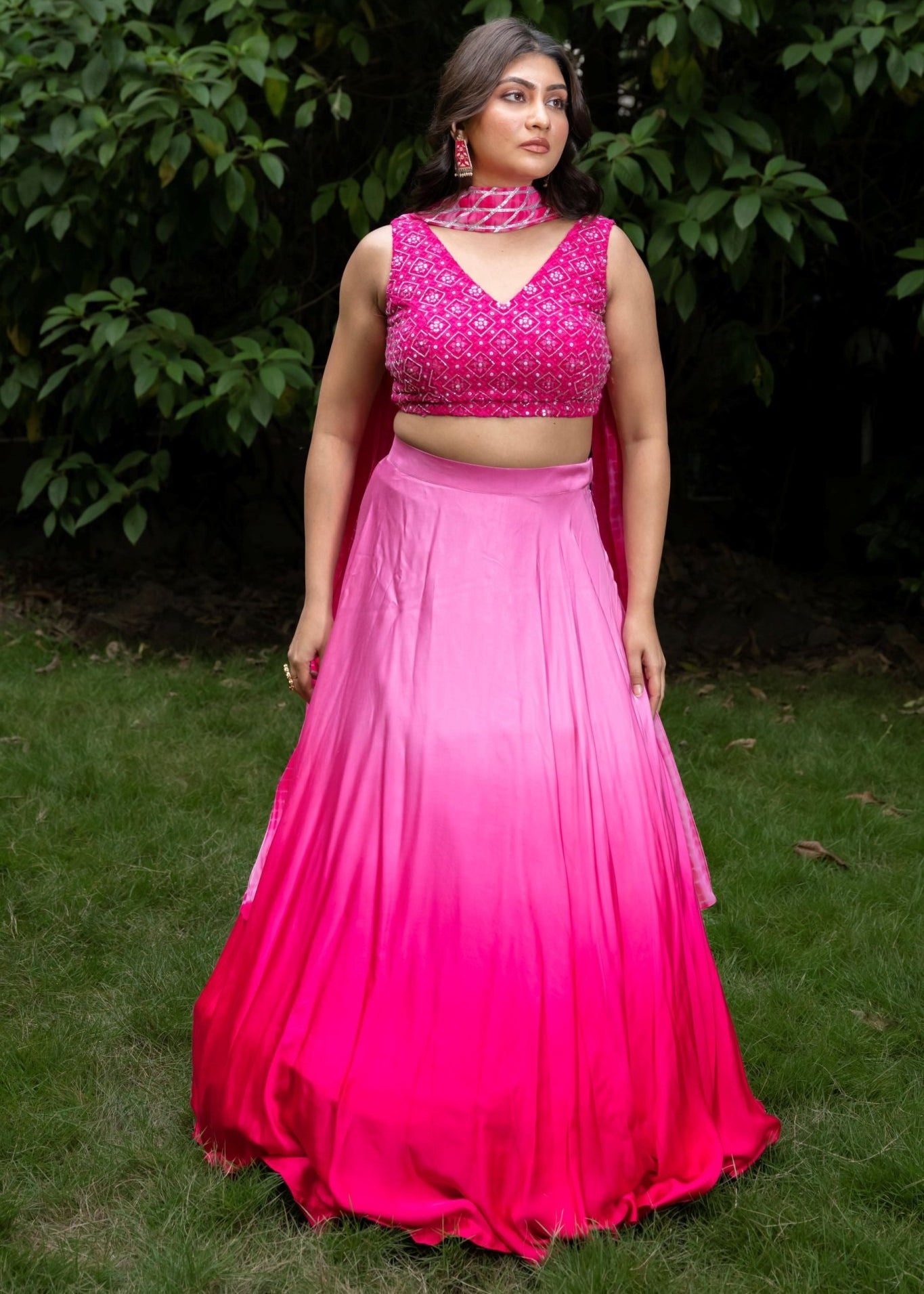 Pink Ombre Mirror Work Lehenga Set - Anvi Couture