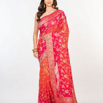 Pink Orange khaddi Georgette Bandhani Saree - Anvi Couture
