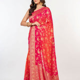 Pink Orange khaddi Georgette Bandhani Saree - Anvi Couture