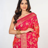 Pink Orange khaddi Georgette Bandhani Saree - Anvi Couture