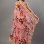 Pink Organza Floral Digital Print Saree with Embroidered Border - Anvi Couture