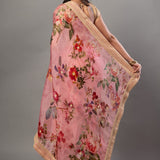 Pink Organza Floral Digital Print Saree with Embroidered Border - Anvi Couture