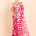 Pink Organza Jamdani Saree With all Over Jaal Work Full