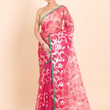 Pink Organza Jamdani Saree With all Over Jaal Work Full