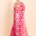 Pink Organza Jamdani Saree With all Over Jaal Work Side
