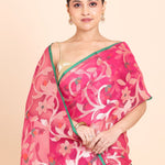 Pink Organza Jamdani Saree With all Over Jaal Work Close up