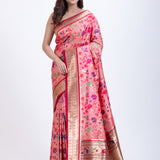 Pink Paithani Saree with Multi color floral Weaving Full
