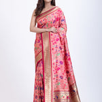 Pink Paithani Saree with Multi color floral Weaving Front

