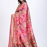 Pink Paithani Saree with Multi color floral Weaving Back
