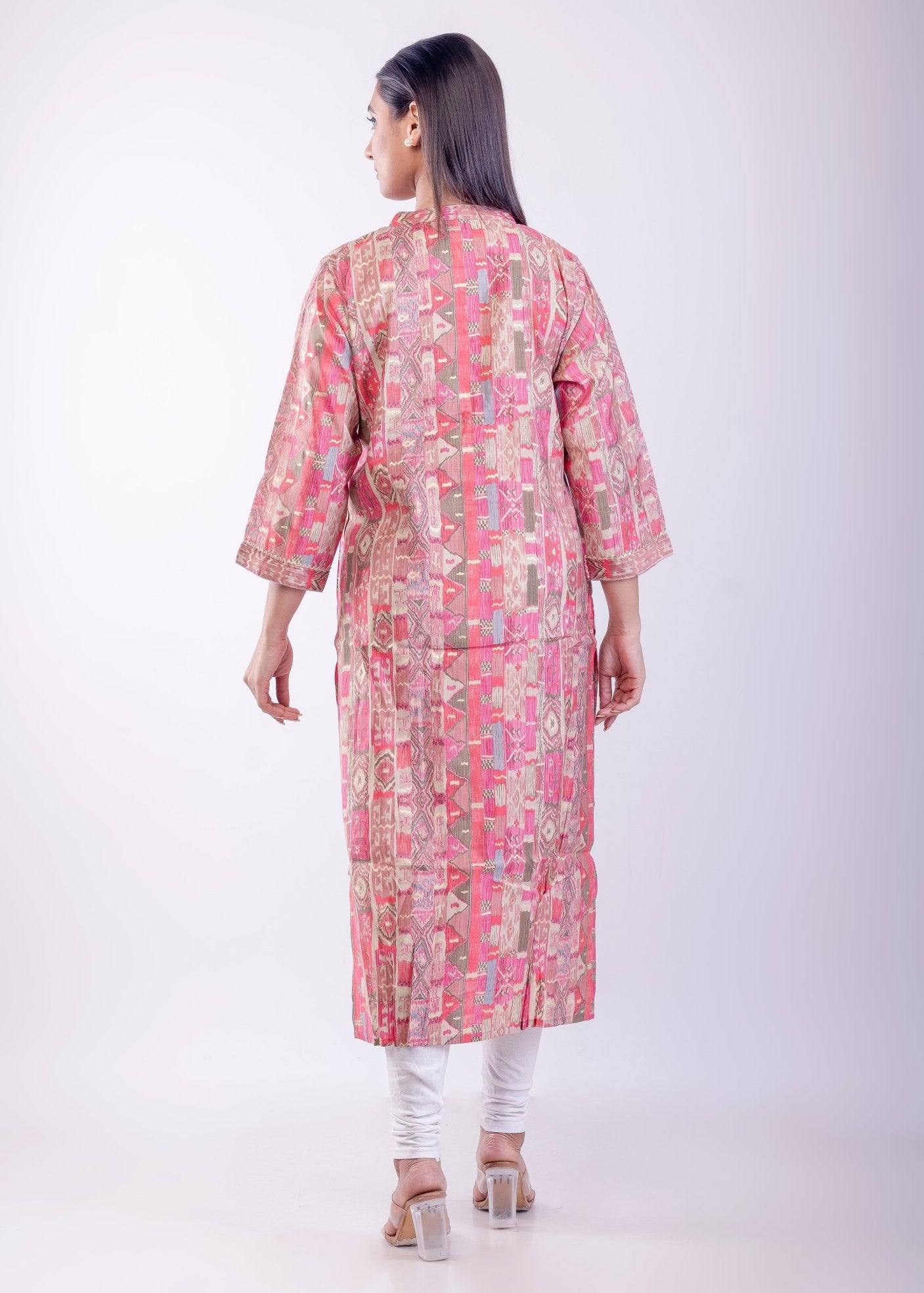 Pink Printed Silk A-Line Kurta - Anvi Couture