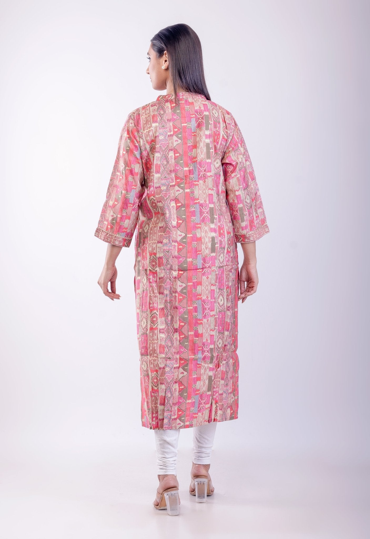 Pink Printed Silk A-Line Kurta - Anvi Couture