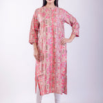 Pink Printed Silk A-Line Kurta - Anvi Couture