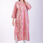 Pink Printed Silk A-Line Kurta - Anvi Couture