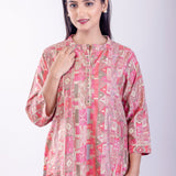Pink Printed Silk A-Line Kurta - Anvi Couture