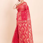 Pink Pure Dhakai Jamdani Saree with Golden allover Weaving work - Anvi Couture