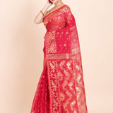 Pink Pure Dhakai Jamdani Saree with Golden allover Weaving work - Anvi Couture