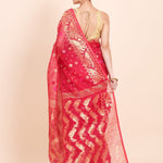Pink Pure Dhakai Jamdani Saree with Golden allover Weaving work - Anvi Couture